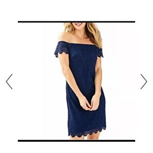 Lilly Pulitzer Jade Navy lace off shoulder dress small